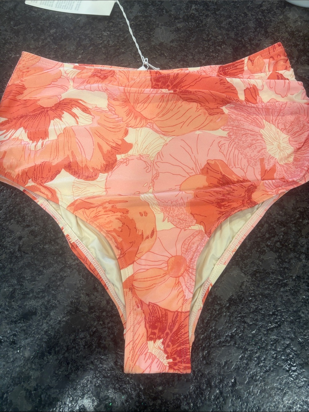 High-Waist Floral Bikini Bottoms in Coral Pink
